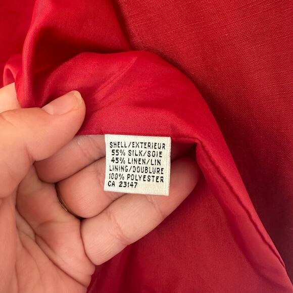 Talbots Petites Silk Linen Blend Blazer Shoulder Pads Size 16P Red Career Office - Picture 7 of 9